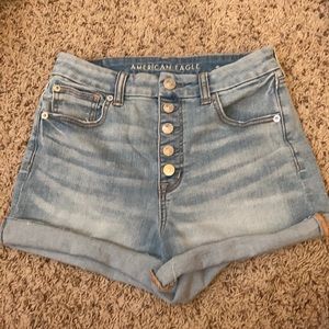high rise denim shorts